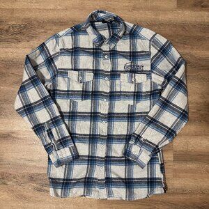 Burnside Casual Button Down Mens Medium Gray Blue Plaid Rugged Flannel Shirt